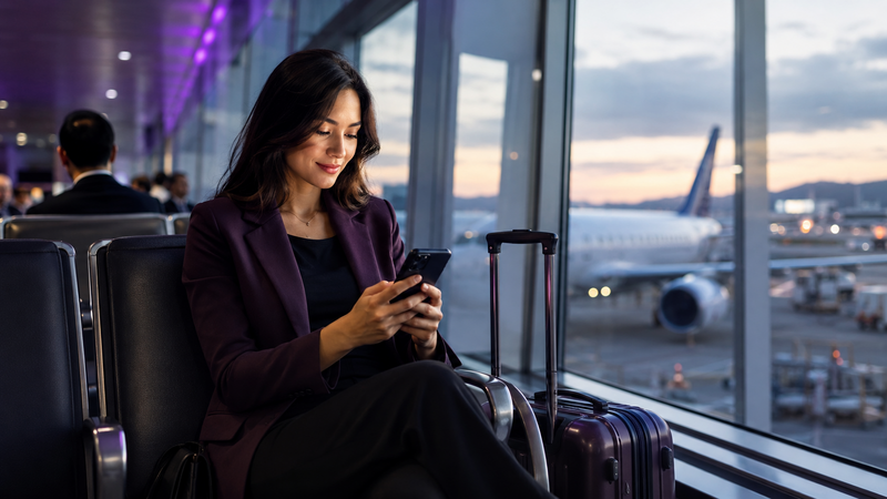Traveler using a phone at the airport