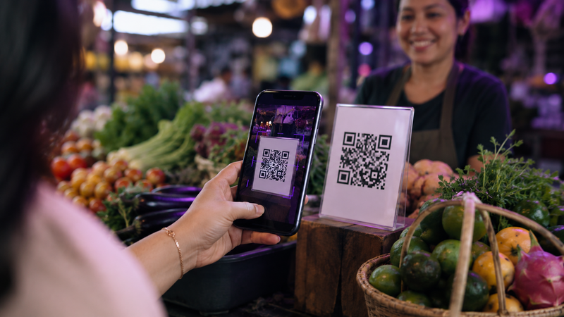 Paying at a market stall with a QR code